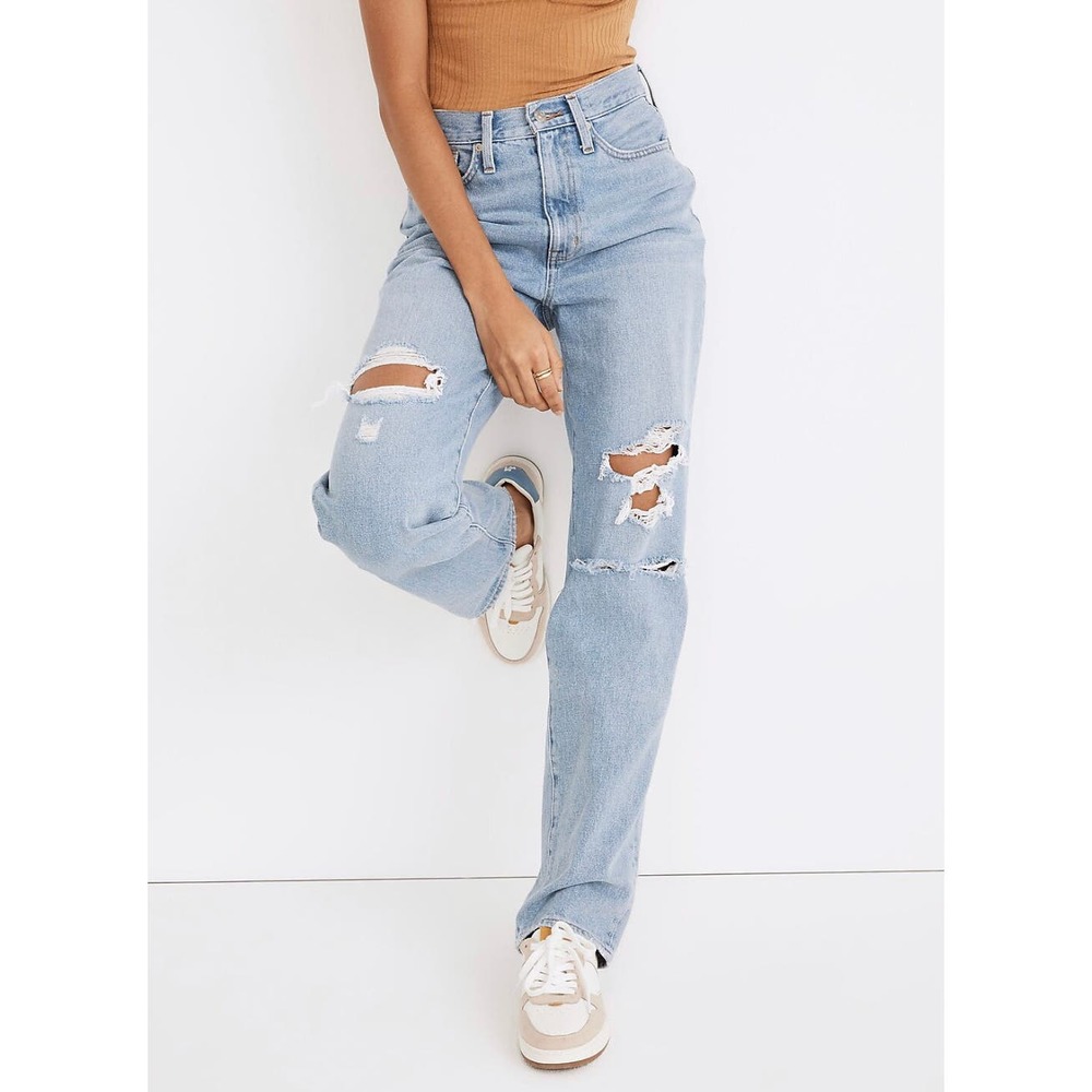 Madewell Baggy Straight Jeans Earlhurt Wash Ripped Distressed Size 25